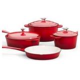 7 Piece Enameled Cast Iron Cookware Set, Induction Dutch Oven Pot with Lid, Color: Red - Emerald Non Toxic Pots and Pans set, PFOA-PFOS Free