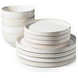 Getstar Dinnerware Sets, Plates and Bowls Sets (10.5” Dish + 8” Dish + 6” Bowl) for 4, Microwave and Dishwasher Safe, Ceramic Dinnerware Set (12 Piece)