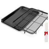 Air Fryer Basket for Oven, OPENICE 18.6" x 12.8" Air Fryer Basket and Tray Set, Extra Large Stainless Steel Air Fryer Pan Crisper Tray for Crisping Fried, Chicken, Bacon - Black