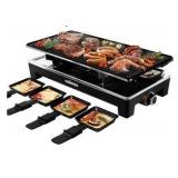 CUSIMAX Raclette Grill Electric Grill Table Portable 2 in 1 Korean BBQ Grill Indoor & Cheese Raclette, Reversible Non-stick plate, Crepe Maker with Adjustable temperature control and 8 Paddles, New in