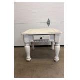 Vintage End Table With One Drawer, Painted White and Distressed