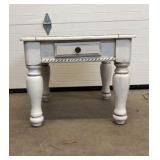 Vintage End Table With One Drawer, Painted White and Distressed