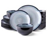 LeRatio Ceramic Dinnerware Sets for 6,Stoneware Plates and Bowls Sets,Handmade Reactive Glaze Dishes Set,Chip Resistant and Scratch Resistant | Oven&Dishwasher & Microwave Safe-Gray White(18PCS)