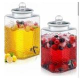 2 Pack 5 Gallon Glass Water Drink Dispenser for Party, Hammered Glass Beverage Dispenser, Water Jug Container with Stainless Steel Spigot for Parties, Weddings, Catering, Lemonade, Iced Tea