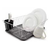 Steel 3-Piece Large Countertop Dish Drainer with Drain Board & Utensil Holder