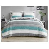 Madison Park Essentials Jaxon Stripe Antimicrobial Comforter Set with Bed Sheets Bed in a Bag Aqua and Grey Color Sequence