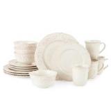 Linden Street Amberly 16-pc. Stoneware Dinnerware Set - cream color with pink accents - microwave and dishwasher safe – 4 dinner plates 4 salad plate 4 bowls and 4 coffee mugs - Retail $220