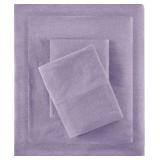 Queen - Cotton Blend Jersey Knit Bed Co Sheet Set Wrinkle Resistant, Soft Sheets with 14" Deep Pocket, All Season, Cozy Bedding-Set, Matching Pillow Case, Queen, Purple 4 Piece