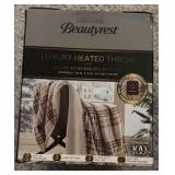 Beautyrest Heated Throw - Plush with Sherpa Reverse - Built in Temperature Controller - 4 Heat Settings - 4 hour shut off