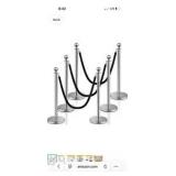 6 Pcs Crowd Control Stanchions and Velvet Ropes 5 ft Poles Silver Crowd Control Barriers Black Ropes Stainless Steel Stanchions Post for Party Supplies Retail $119
