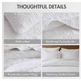 Reversible Quilt Set Damask Design, Double Sided Stitching All Season, Lightweight Bedspread Bedding Set, Matching Sham, White, Twin(81"x110") 2 Piece Fits a Twin Sized Mattress