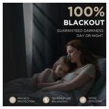 100% Blackout Curtain for Bedroom - 1 Panel - Natural Linen Curtains 50" W x 63" L Long, Thermal Insulated  Linen Light Blocking Drapes, 1 Panel only, Top Grommet for Living Room