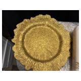 Gold Colored Plate and Napkin Set for Special Events, Weddings, Parties, Banquets, Looks Like There Are 100 Plastic Plates/Plate Accents and 4 Packs of Decorative Gold Colored Napkins, Plates/Plate Ac