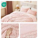 Full/Queen - Intelligent Design Malea Shaggy Comforter Set, Long Faux Fur Cozy Down Alternative, Modern Casual Ultra Soft All Season Fluffy Bedding with Matching Sham, Full/Queen, Blush 3 Piece - Blus