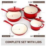 7 Piece Enameled Cast Iron Cookware Set, Induction Dutch Oven Pot with Lid, Color: Red - Emerald Non Toxic Pots and Pans set, PFOA-PFOS Free