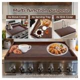 WOLKI Noodle Board Stove Covers for Gas Burners, 30"L x 22"W x 2.4"Th Heavyweight Stove Top Covers for Electric Stove, Buil-in Handles, RV Stove Cover, Wooden Serving Tray, Walnut