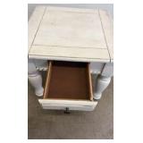 Vintage End Table With One Drawer, Painted White and Distressed