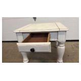 Vintage End Table With One Drawer, Painted White and Distressed