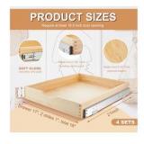 4 Pack Wooden Pull out Tray Cabinet Organizer Gentle Close Roll out Shelves for Kitchen Cabinets Fully Assembled Slide Pantry Shelves (18