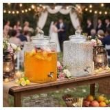 2 Pack 5 Gallon Glass Water Drink Dispenser for Party, Hammered Glass Beverage Dispenser, Water Jug Container with Stainless Steel Spigot for Parties, Weddings, Catering, Lemonade, Iced Tea