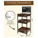 Fruit and Vegetable Stand with Wood Trays, Bakery Display Rack, Bread Display Shelf, 3-Tier Vintage Metal Design with Woodboard Signs, for Kitchen, Office, Store, Supremarket