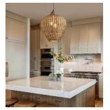 15.75" Rattan Pendant Light,2-Light Boho Hand Woven Coastal Wicker Hanging Ceiling Chandeliers,for Kitchen Island, Dining Room, Farmhouse,Foyer