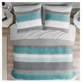 Madison Park Essentials Jaxon Stripe Antimicrobial Comforter Set with Bed Sheets Bed in a Bag Aqua and Grey Color Sequence