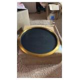 Decorative and Elegant Gold Colored Serving Tray With Black Textured Rubber Mat to Hold Drinks, Food and Plates