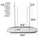 Hanging Pot Rack - Ceiling Mount Kitchen Organizer for Pots and Pans with 15 Hooks - 33 x 17 Inches Heavy-Duty, Durable and Space-Saving Pan Holder - Silver Colored Metal