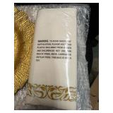Gold Colored Plate and Napkin Set for Special Events, Weddings, Parties, Banquets, Looks Like There Are 100 Plastic Plates/Plate Accents and 4 Packs of Decorative Gold Colored Napkins, Plates/Plate Ac