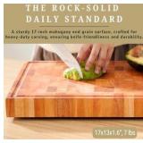 Mahogany End Grain Cutting Board, 17×13×1.6 in – Handmade Butcher Block, Knife-Friendly, Juice Groove, Non-Slip Feet