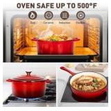 7 Piece Enameled Cast Iron Cookware Set, Induction Dutch Oven Pot with Lid, Color: Red - Emerald Non Toxic Pots and Pans set, PFOA-PFOS Free