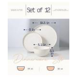 Getstar Dinnerware Sets, Plates and Bowls Sets (10.5” Dish + 8” Dish + 6” Bowl) for 4, Microwave and Dishwasher Safe, Ceramic Dinnerware Set (12 Piece)