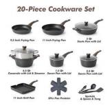 SENSARTE Pots and Pans Set Nonstick, 20 Pcs Induction Cookware Sets, Non-toxic Healthy Non Stick Kitchen Cooking Set with Stay-Cool Handles, PFOA PFOS Free, Black Color