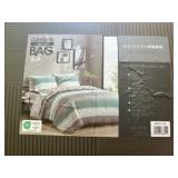 Madison Park Essentials Jaxon Stripe Antimicrobial Comforter Set with Bed Sheets Bed in a Bag Aqua and Grey Color Sequence