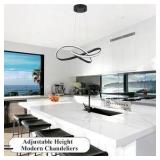 Chandelier Ring Light Fixture 19.5” Black with 3000K-6000K Dimmable Remote Control and 79in Height Adjustable for Dining Room Bedroom Living Room