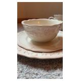 Linden Street Amberly 16-pc. Stoneware Dinnerware Set - cream color with pink accents - microwave and dishwasher safe – 4 dinner plates 4 salad plate 4 bowls and 4 coffee mugs - Retail $220