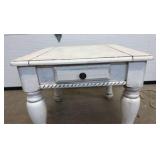 Vintage End Table With One Drawer, Painted White and Distressed