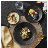 Dinnerware Sets for 8, Black & Gold Plates and Bowls Sets Matte Vein Dish Set, Modern Luxury Tableware Dinner Salad Plate bowl, for Home Wedding Party Gifts (24 Piece)