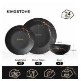 Dinnerware Sets for 8, Black & Gold Plates and Bowls Sets Matte Vein Dish Set, Modern Luxury Tableware Dinner Salad Plate bowl, for Home Wedding Party Gifts (24 Piece)