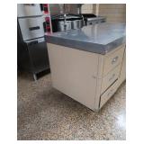 GALVINIZED COUNTER WITH 2 LARGE TIP OUT BINS WITH 3 DRAWERS