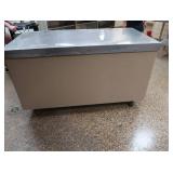 GALVINIZED COUNTER WITH 2 LARGE TIP OUT BINS WITH 3 DRAWERS