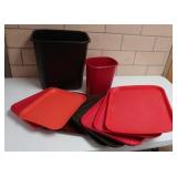 BRAND NEW GARBAGE CANS AND MISC SERVING TRAYS