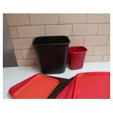 BRAND NEW GARBAGE CANS AND MISC SERVING TRAYS
