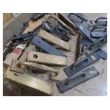 VINTAGE WOOD BOX FULL OF VINTAGE DOOR HANDLES, PLATES AND MORE