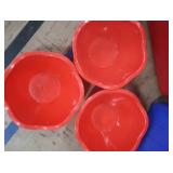 2 NICE COLEMAN COOLERS WITH 3 RED BOWLS