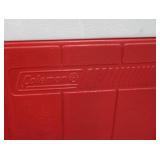 2 NICE COLEMAN COOLERS WITH 3 RED BOWLS