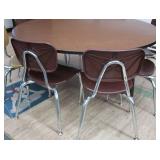 ROUND WOODEN TABLE WITH 8 SCHOOL CHAIRS
