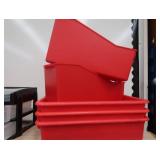 WOODEN SHELF WITH MISC PLASTIC SORTING TOTES/CONTAINERS