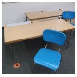 SMALL RECTANGULAR TABLE AND 2 CUTE BLUE CHAIRS